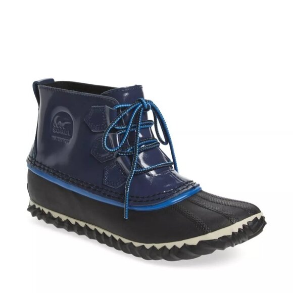 Sorel Size 6.5 Navy Blue Out N About Waterproof Leather Insulated Duck Rain Boot - Picture 1 of 13